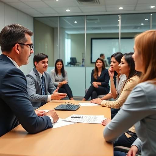 Afbeelding van een gevorderde interviewtraining met cursisten die deelnemen aan rollenspellen met een ervaren trainer.