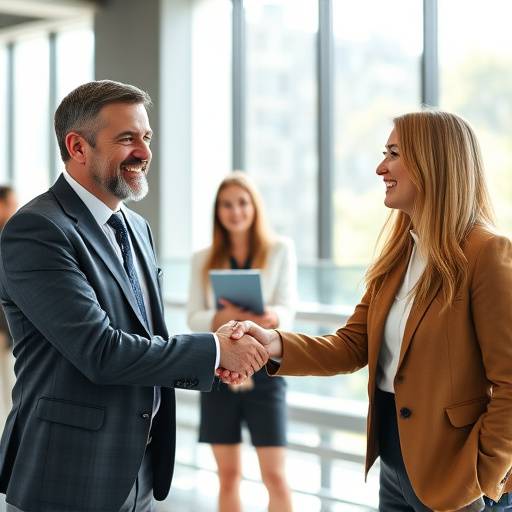 Een kandidaat schudt de hand van een interviewer na een succesvol gesprek.